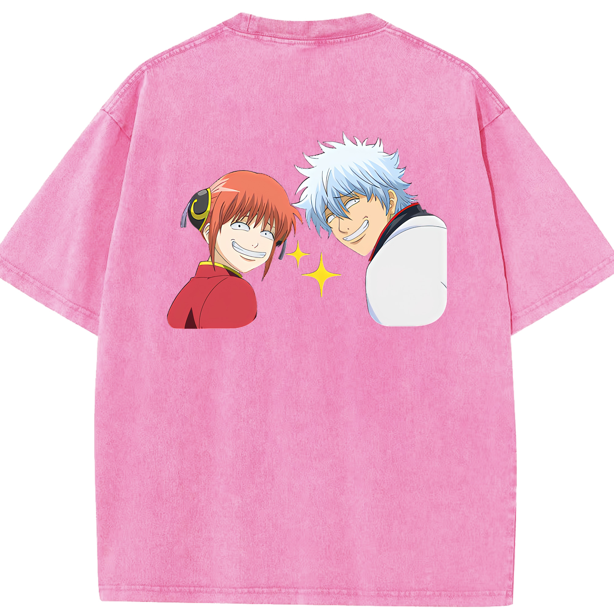 （画像用） ぎんたま 坂田銀時（さかたぎんとき） 神楽 志村新八（しむら しんぱち） GINTAMA Sakata Gintoki Kagura Shimura Shinpachi 綿100% ヴィンテージ風 半袖Tシャツ（背面プリント）